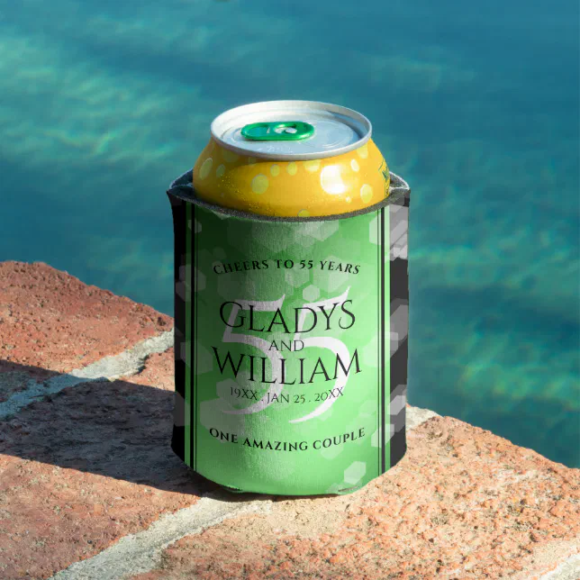 Elegant 55th Emerald Wedding Anniversary Can Cooler