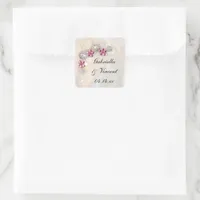 Faux White Pearl and Pink Diamond Buttons Wedding Square Sticker