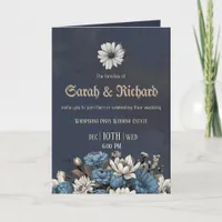 Moody Blue Floral Custom Photo Wedding  Invitation