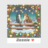 Two Festive Cartoon Horses in Comic Book Style Sticker