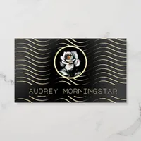 Modern Wavy Geometric Stripes Rose Logo  Foil Business Cards