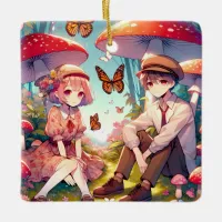 Whimsical Romantic Anime Couple  Ceramic Ornament