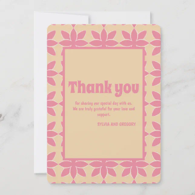 Retro groovy 70's bold typography peach & pink  thank you card