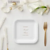 Golden Beige Script Bridal Shower Paper Plates