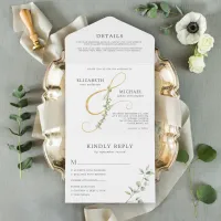 Elegant Eucalyptus Gold Ampersand Wedding All In One Invitation