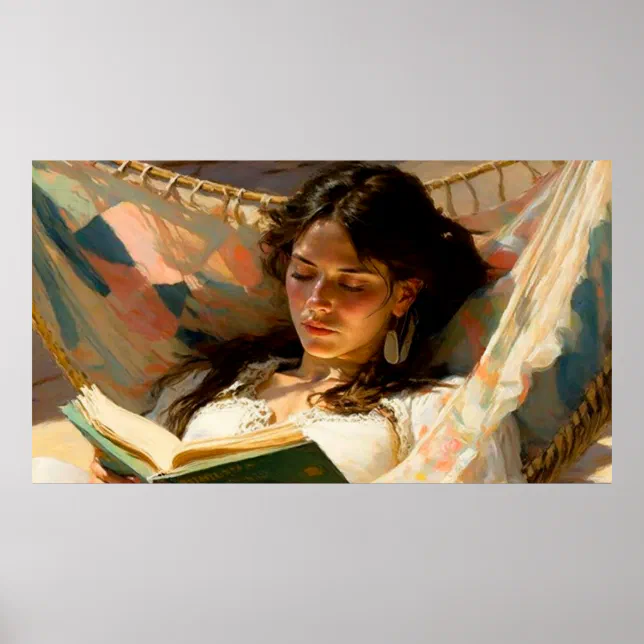 Woman Reading in a Hammock on a Sunny Day Poster