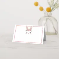 Pink Glitter Floral Bunny Birthday Place Cards