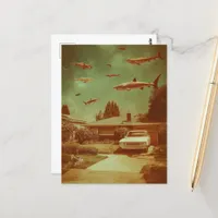 Retro Flying Sharks in the Neighborhood Postcard