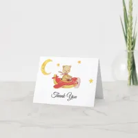 *~* Simple Teddy Bear Flying Red Plane Moon Thank You Card