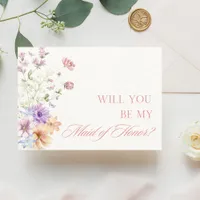 Elegant Watercolor Floral Maid of Honor Proposal Card