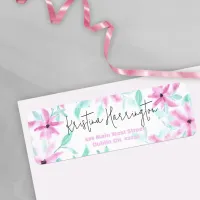 Romantic Pink Watercolor Flowers Return Address Label