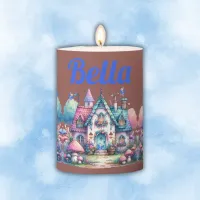 Pink & Blue Fairy Cottage Core Monogram on Rose | Pillar Candle