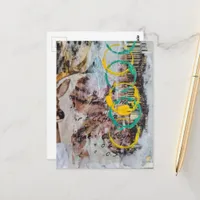 abstract collage blue yellow circles vintage  postcard