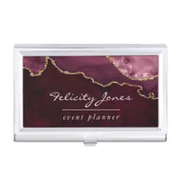 Burgundy and Gold Geode Agate Precious Stone Business Card Case