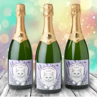 Elegant Lavender and Cat Birthday Sparkling Wine Label