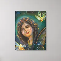 Ethereal Woman Holding Gold Fairylike Butterflies Canvas Print