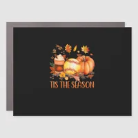 Tis The Season Pumpkin Leaf Latte Fall Softball Car Magnet
