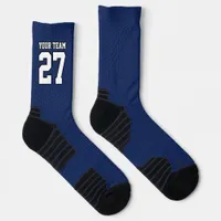 Sports Team Number Navy Blue White Basketball Socks