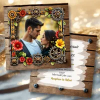 Red  Flowers Steampunk Personalized Wedding Invitation