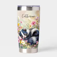 An Adorable Skunk Napping in Flowers Personalized Insulated Tumbler