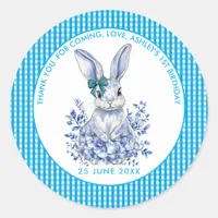  Blue Floral Rabbit 1st Birthday for Kids Classic Round Sticker