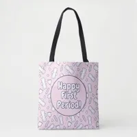 Happy First Period Party Pink Cute Tampon Pad Tote Bag