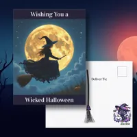 Wishing You a Wicked Halloween | Witch Postcard