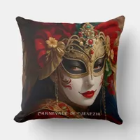 Carnival of Venice mask red green gold Throw Pillow