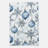 Vintage Blue Christmas Tree Ornaments Pattern Kitchen Towel