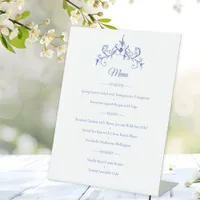 Elegant Vintage Romance Dusty Blue Wedding Menu Pedestal Sign