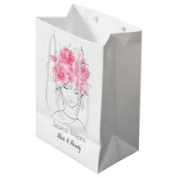 Cute pretty girl with pink watercolor roses-Floral Medium Gift Bag