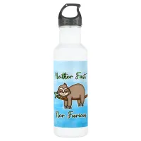 Neither Fast nor Furious Lazy Sloth on Tree Branch Stainless Steel Water Bottle