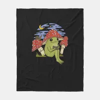 Frog With Mushroom Hat - Cottagecore Goblincore Bo Fleece Blanket