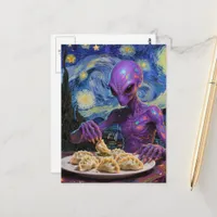 Purple Alien Eating Perogies Postcard