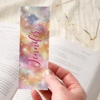 Sparkling Pink Gold Pastel Stars Personalized Bookmarks
