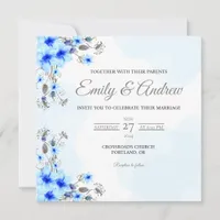 Blue Orchid Watercolor Floral Square Wedding Invitation