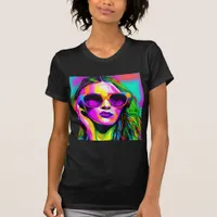 Colorful Digital Art Pretty Lady in Sunglasses T-Shirt