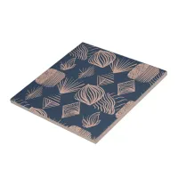 Bold Caribbean Tribal Mudcloth: Navy Blue, Pink Ceramic Tile