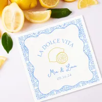  La Dolce Vita Lemon Blue Amalfi Italy Wedding Napkins