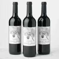 Black and White Orchids Wedding Wine Label