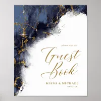 Marble Glitter Wedding Guests Navy Blue Gold ID644 Poster