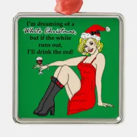 Dreaming of a White Christmas | Retro Pinup Lady  Metal Ornament