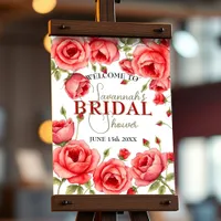 Elegant Red Roses Border Bridal Shower Welcome Poster