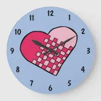 Cheery Tilted Woven Heart Doodle Large Clock