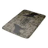 Modern Brown Camo Black Wolf Silhouette Monogram | Bath Mat