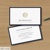 Professional Navy Blue Gold Logo Business Card