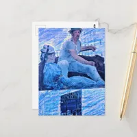 The Boat Ride mixed media collage man and woman Postcard