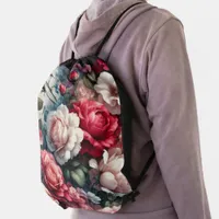 Timeless Rose Floral Charm Drawstring Bag