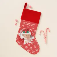 Your Photo Santa Baby Snowflake & Red Background Christmas Stocking