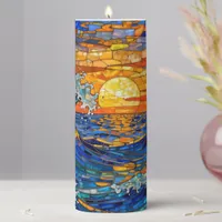 Oceanic Coastal Ocean Waves Sunset   Pillar Candle
